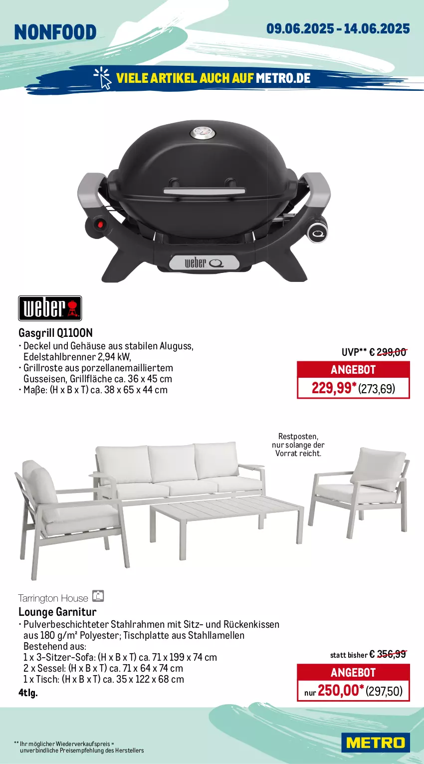 Aktueller Prospekt Metro - Wochen-Angebote - von 09.06 bis 14.06.2025 - strona 21 - produkty: angebot, decke, Deckel, edelstahl, eis, eiswürfel, eiswürfelbereiter, elle, garnitur, gasgrill, grill, grillfläche, grillrost, HP, kissen, latte, LG, Metro, Pax, piezo-zündung, reis, Rückenkissen, sessel, Sofa, teller, Ti, tisch, tischplatte, wasser, wassertank, würfel