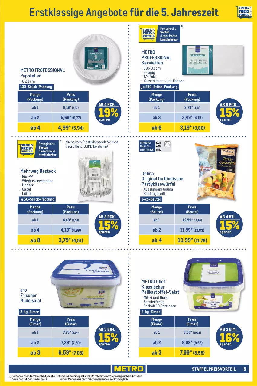 Aktueller Prospekt Metro - Karneval, Fasching, Fastnacht Spezial - von 11.01 bis 12.02.2024 - strona 5 - produkty: angebot, angebote, asti, auer, besteck, beutel, bio, braten, dell, eimer, eis, elle, fisch, fische, Fischer, flasche, fleisch, fleischwurst, frikadellen, gabel, gin, gouda, gurke, heinz, kartoffel, Käse, ketchup, knoblauch, krone, Kühne, kühne senf, Löffel, mac, matjes, messer, Metro, milch, nudel, nudelsalat, pfeffer, Pfefferbeißer, preisvorteil, reis, rind, ring, rwe, salat, Schal, Schale, Schere, schinken, schinkenfleischwurst, schwein, senf, Serviette, servietten, teller, Ti, tomato ketchup, wein, wiener, wiener würstchen, würfel, wurst, würstchen