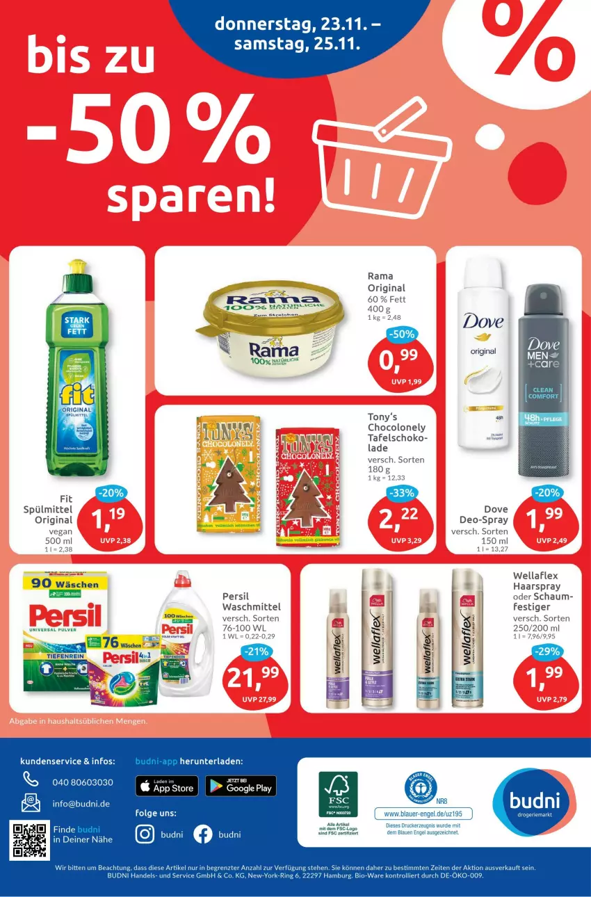 Aktueller Prospekt Budni - Prospekte - von 20.11 bis 25.11.2023 - strona 8 - produkty: auer, bio, deo, dove, drucker, Engel, gin, google play, haarspray, kerze, LG, milch, persil, rama, ring, schoko, spülmittel, Ti, trolli, vollmilch, waschmittel, Wella, wellaflex, Yo, ZTE