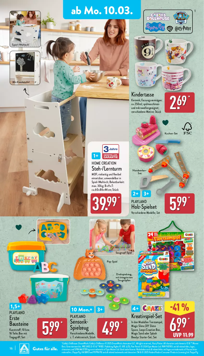 Aktueller Prospekt Aldi Nord - Von Montag - von 10.03 bis 15.03.2025 - strona 16 - produkty: aust, Bau, dell, deo, Elektro, elle, ente, Hasbro, Holz, Kinder, Kreide, kuchen, mikrowelle, Mode, Paw Patrol, Peppa Pig, rel, Slime, spielzeug, spülmaschinen, tasse, Ti, tisch, tragegriff