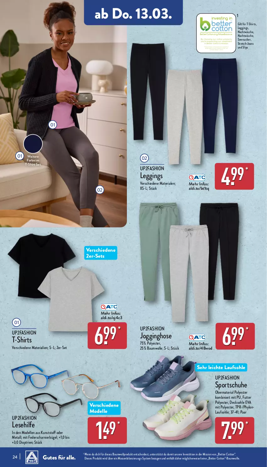 Aktueller Prospekt Aldi Nord - Von Montag - von 10.03 bis 15.03.2025 - strona 24 - produkty: aldi, Bau, baumwolle, bett, bügel, decksohle, dell, eis, elle, gin, hose, Hylo, jeans, Jogginghose, leggings, Mode, Ria, rwe, schuhe, seersucker, shirt, shirts, slip, slips, Sport, sportschuhe, T-Shirt, Ti, up2fashion, wolle