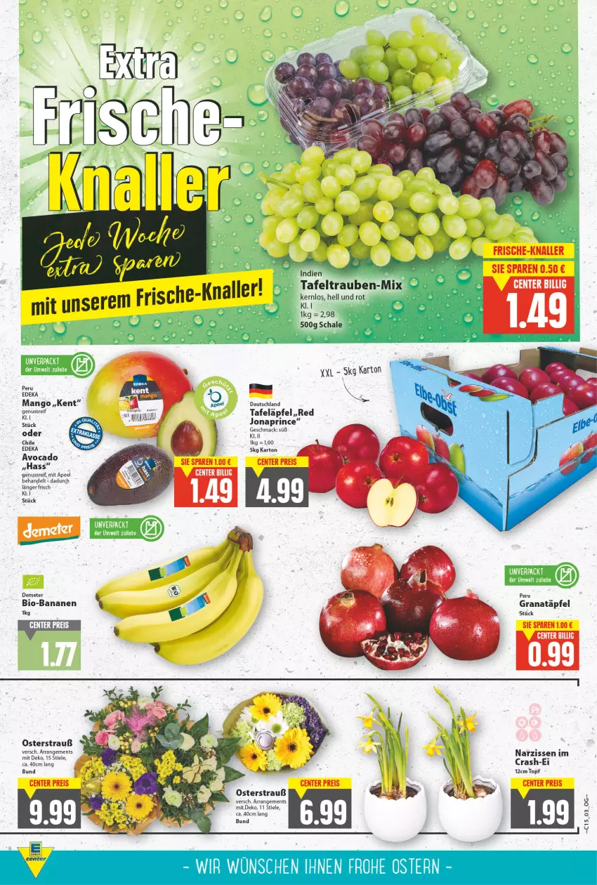 Aktueller Prospekt E Center - Angebote der Woche - von 11.04 bis 16.04.2022 - strona 3 - produkty: avocado, banane, bananen, bio, bio-bananen, deka, eis, ente, grana, Granatäpfel, mac, mango, Narzissen, nuss, Rana, reis, Schal, Schale, tafeläpfel, tafeltrauben, Ti, topf, trauben