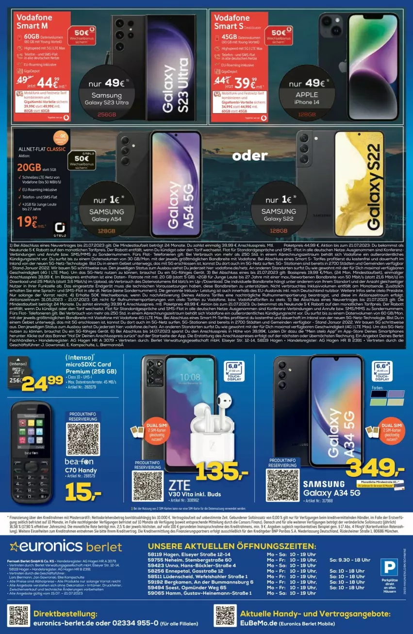 Aktueller Prospekt Euronics - Prospekte - von 19.07 bis 26.07.2023 - strona 10 - produkty: angebot, angebote, Apple, auer, Brei, eis, elle, ente, erde, Handy, intenso, microsd, microsdxc, Rauch, reis, rel, Samsung, samsung galaxy, Samsung Galaxy A, Samsung Galaxy S, Surf, tee, telefon, Ti, uhr, vita, vodafone, Yo