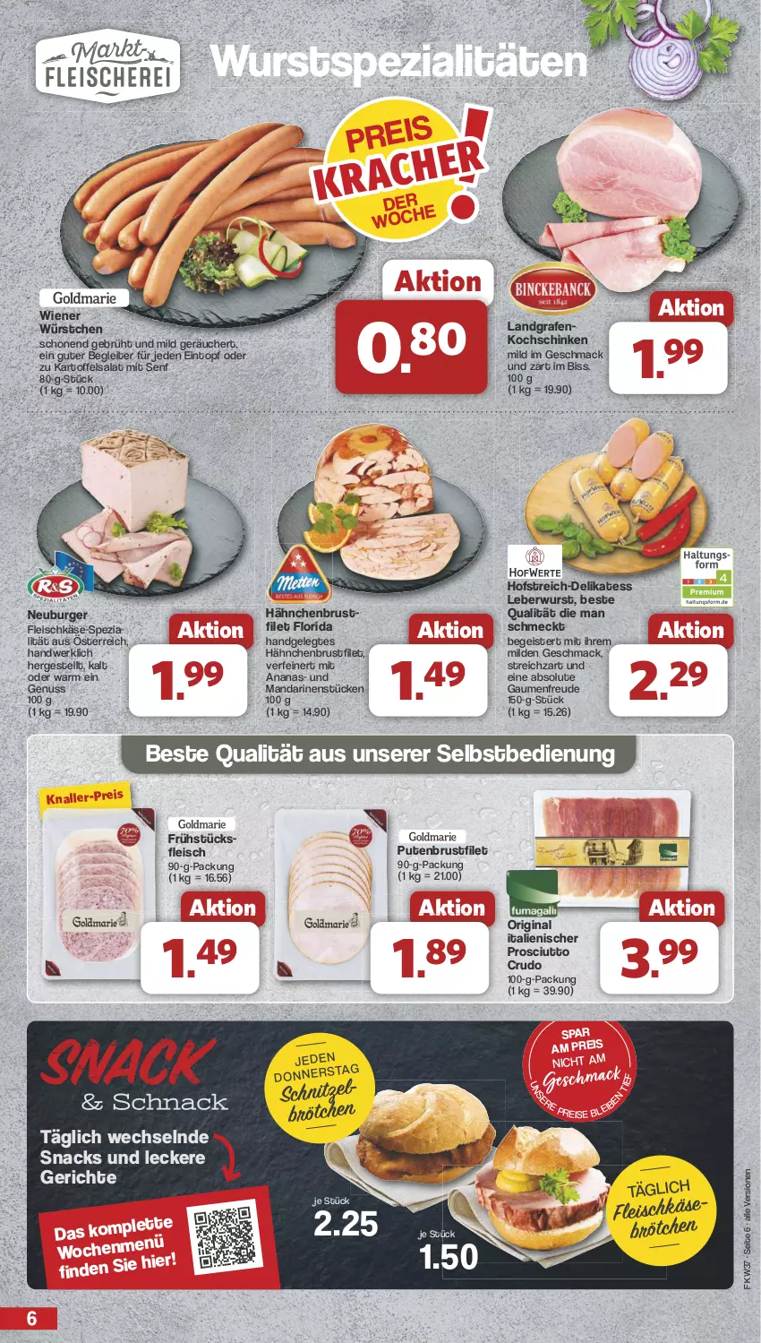 Aktueller Prospekt Famila - Prospekte - von 09.09 bis 14.09.2024 - strona 6 - produkty: ananas, brötchen, brustfilet, burger, eintopf, eis, filet, fleisch, fleischkäse, frühstücksfleisch, gin, hähnchenbrust, hähnchenbrustfilet, kartoffel, kartoffelsalat, Käse, kochschinken, leberwurst, mac, mandarine, mandarinen, Neuburger, nuss, prosciutto, prosciutto crudo, pute, putenbrust, putenbrustfilet, reis, salat, schinken, schnitzel, senf, snack, snacks, Spezi, Streichzart, Ti, topf, wiener, wiener würstchen, wurst, würstchen