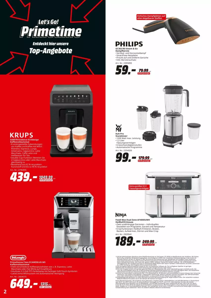 Aktueller Prospekt Media Markt - Prospekte - von 08.07 bis 20.07.2024 - strona 2 - produkty: auto, braten, bürste, eis, elle, fritteuse, Heißluftfritteuse, latte, Mixer, Philips, standmixer, Ti, Tiere, tisch