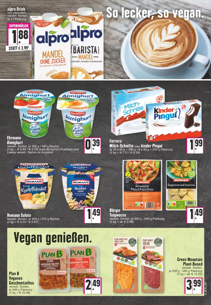 Aktueller Prospekt E Center - Angebote der Woche - von 06.03 bis 11.03.2023 - strona 15 - produkty: almighur, almighurt, alpro, angebot, asti, Becher, drink, fanta, geschnetzeltes, homann, Kinder, kinder pingui, mandel, maultaschen, milch, milch-schnitte, pingui, rasen, salat, salate, Tasche, taschen, Ti, tisch, Zelt, zucker