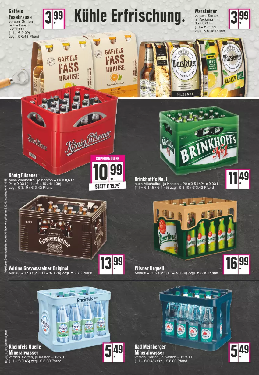 Aktueller Prospekt E Center - Angebote der Woche - von 06.03 bis 11.03.2023 - strona 20 - produkty: alkohol, Alwa, brause, eis, elle, gin, grevensteiner, könig pilsener, krombache, krombacher, mineralwasser, pils, pilsener, reis, rheinfels quelle, rum, Serum, steiner, Ti, warsteiner, wasser, ZTE