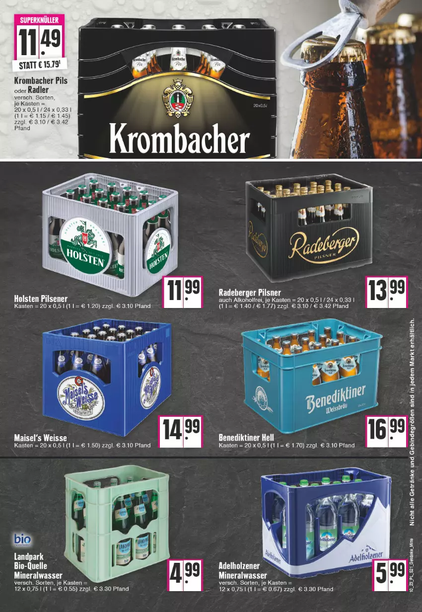 Aktueller Prospekt E Center - Angebote der Woche - von 06.03 bis 11.03.2023 - strona 21 - produkty: adelholzener, alkohol, Alwa, Benediktiner, Berger, bio, eis, getränk, getränke, holsten, holsten pilsener, Holz, krombache, krombacher, krombacher pils, mais, mineralwasser, oder radler, pils, pilsener, pilsner, radeberger, radeberger pilsner, radler, Ti, wasser