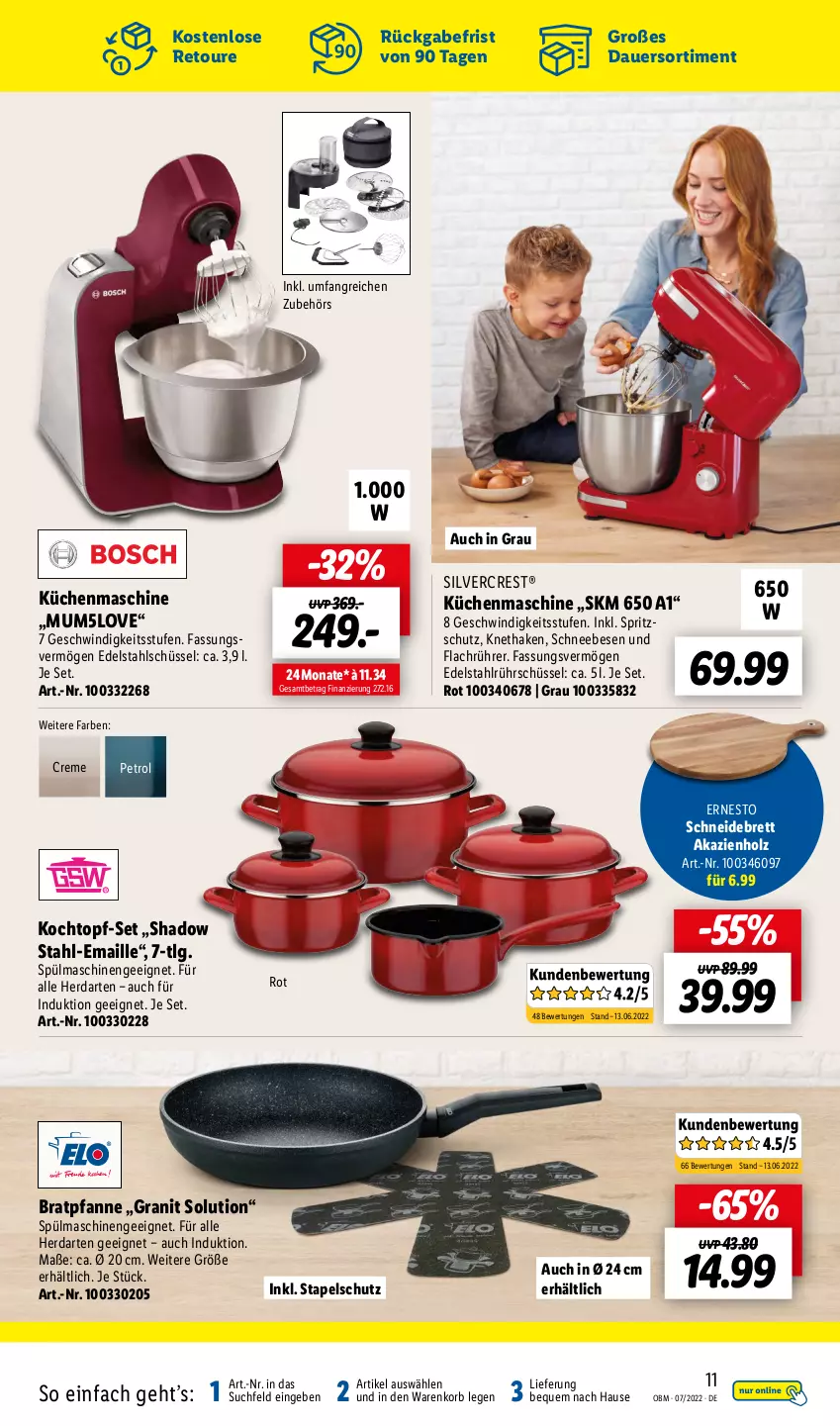 Aktueller Prospekt Lidl - Aktuelle Onlineshop-Highlights - von 01.07 bis 31.07.2022 - strona 11 - produkty: auer, bratpfanne, creme, edelstahl, ernesto, herdarten, Holz, Kochtopf, korb, küche, Küchen, küchenmaschine, LG, maille, pfanne, Rührschüssel, Schneebesen, schneidebrett, schüssel, silvercrest, Spritzschutz, spülmaschinen, Ti, topf, topf-set