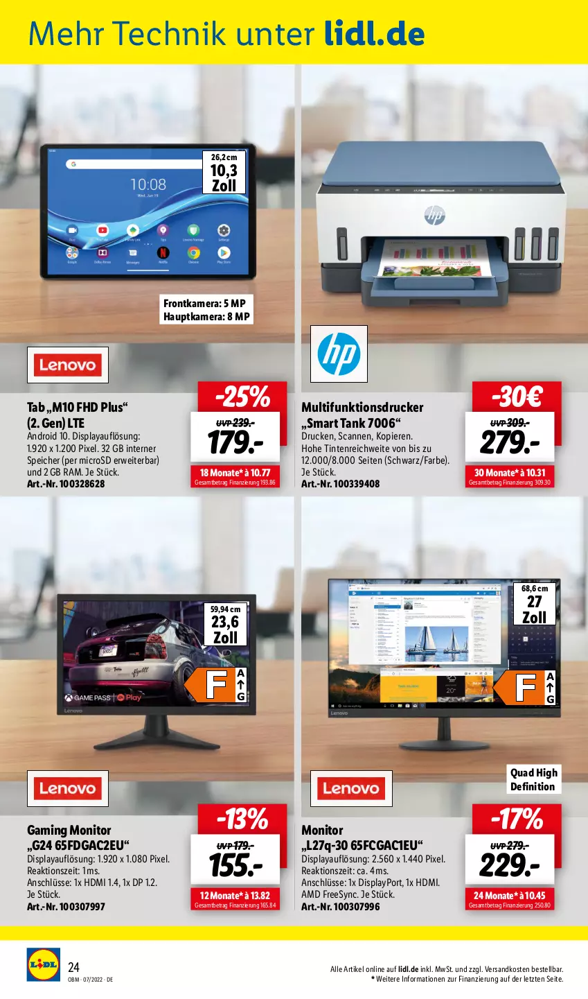 Aktueller Prospekt Lidl - Aktuelle Onlineshop-Highlights - von 01.07 bis 31.07.2022 - strona 24 - produkty: drucker, frontkamera, hauptkamera, HDMI, kamera, microsd, monitor, multifunktionsdrucker, ndk, quad, rwe, Ti, ZTE