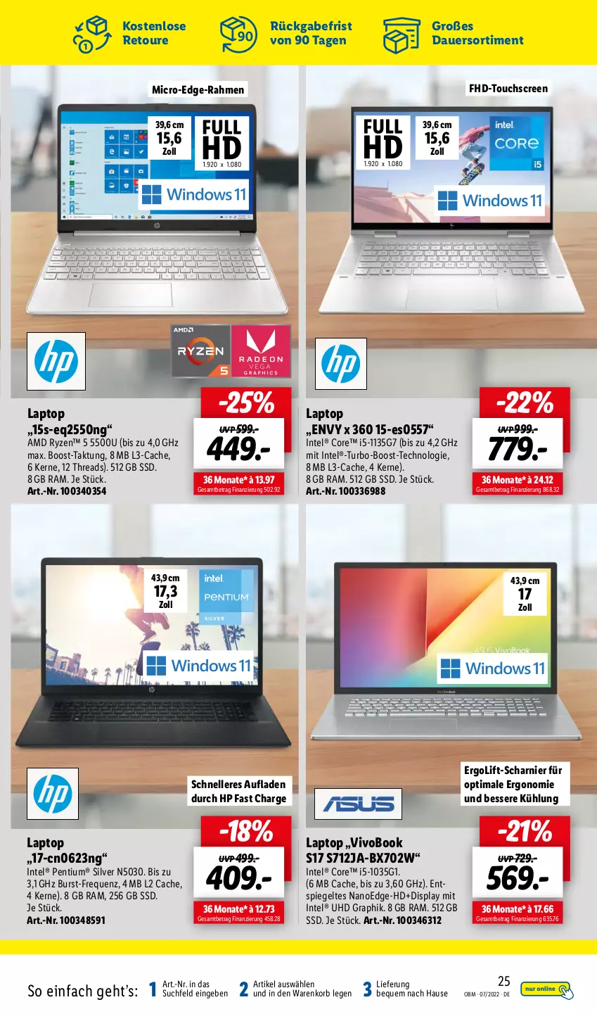 Aktueller Prospekt Lidl - Aktuelle Onlineshop-Highlights - von 01.07 bis 31.07.2022 - strona 25 - produkty: auer, elle, HP, Intel, korb, Laptop, Pentium, ryzen, spiegel, ssd, Ti, touchscreen, uhd, VivoBook