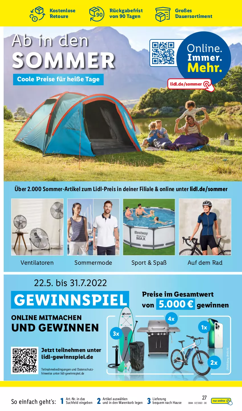 Aktueller Prospekt Lidl - Aktuelle Onlineshop-Highlights - von 01.07 bis 31.07.2022 - strona 27 - produkty: auer, eis, gewinnspiel, korb, mac, Mode, reis, Sport, Ti, ventilator