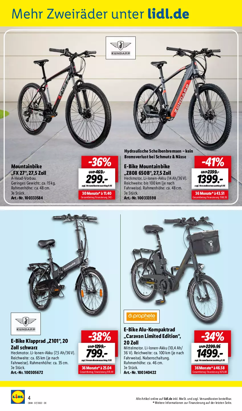 Aktueller Prospekt Lidl - Aktuelle Onlineshop-Highlights - von 01.07 bis 31.07.2022 - strona 4 - produkty: akku, Bau, E-Bike, eis, Klapprad, Mountainbike, ndk, ring, rwe, Schal, Ti, ZTE