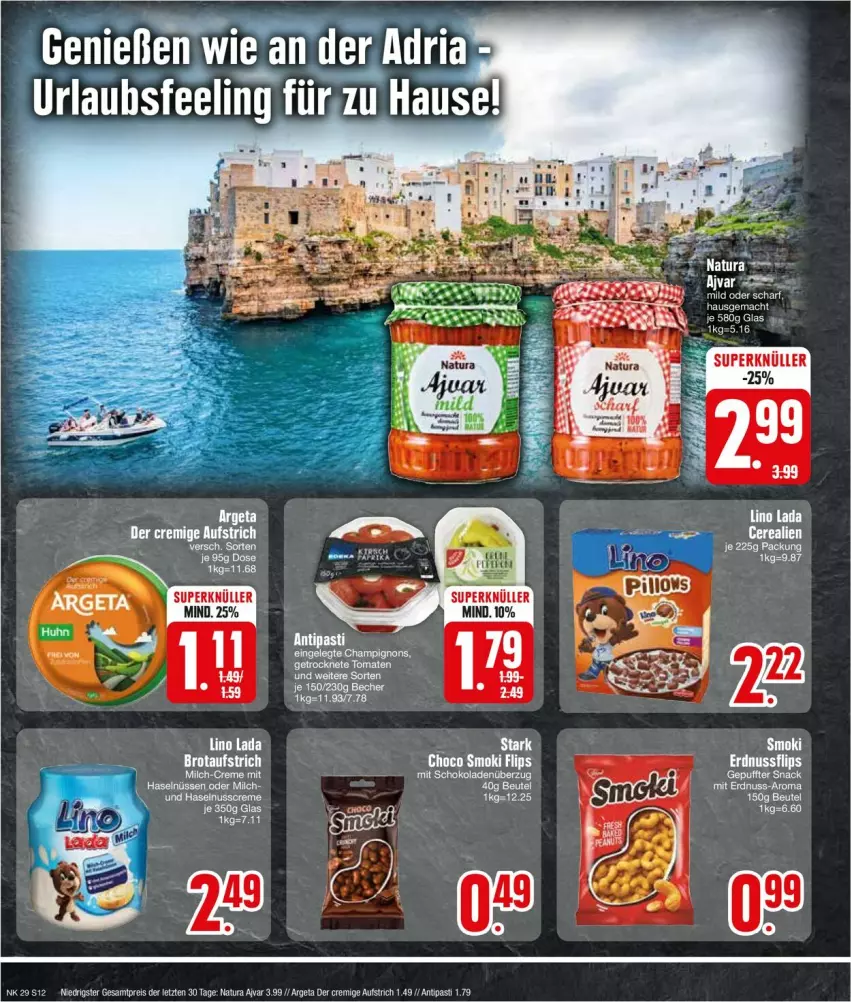 Aktueller Prospekt Edeka - Prospekte - von 15.07 bis 20.07.2024 - strona 12 - produkty: Ajvar, antipasti, asti, aufstrich, Becher, beutel, brot, brotaufstrich, champignon, champignons, creme, eis, erdnuss, milch, natur, natura, nuss, reis, tee, Ti, ZTE