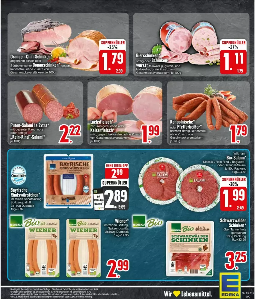 Aktueller Prospekt Edeka - Prospekte - von 15.07 bis 20.07.2024 - strona 15 - produkty: baguette, chili, eis, fleisch, HP, im zarten saitling, Kaiser, mac, orange, orangen, pute, rind, salami, schinken, spitzenqualität, Ti