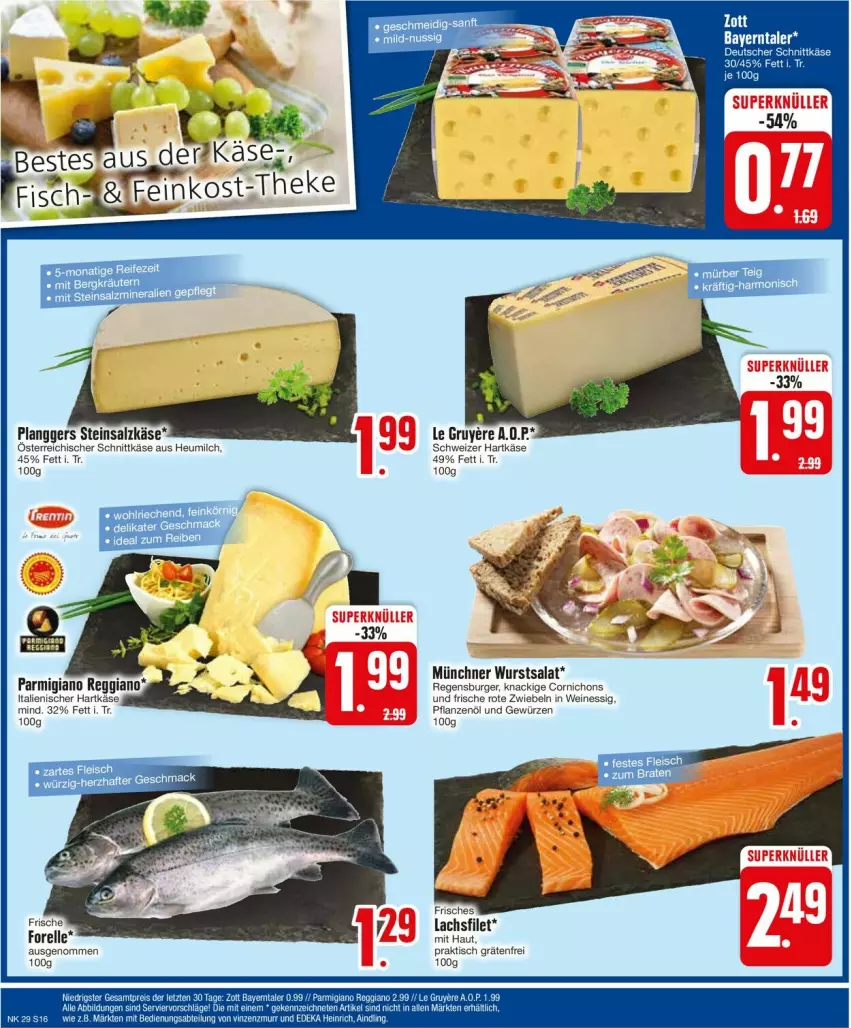 Aktueller Prospekt Edeka - Prospekte - von 15.07 bis 20.07.2024 - strona 16 - produkty: burger, elle, essig, filet, forelle, gewürz, hartkäse, Heu, heumilch, italienischer hartkäse, Käse, lachs, lachsfilet, milch, österreichischer schnittkäse, pflanze, pflanzen, Pflanzenöl, regensburger, rel, Rote Zwiebel, salat, salz, schnittkäse, schweizer hartkäse, Steinsalzkäse, Ti, tisch, wein, weine, wurst, zwiebel, zwiebeln