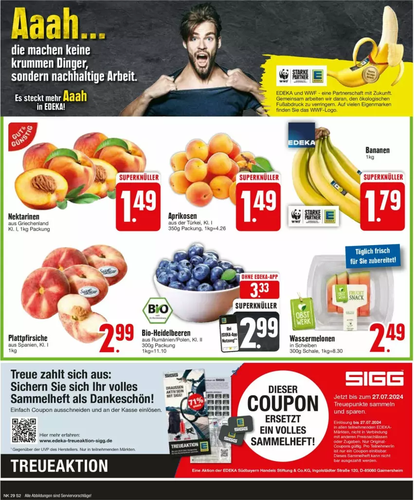 Aktueller Prospekt Edeka - Prospekte - von 15.07 bis 20.07.2024 - strona 2 - produkty: aprikose, aprikosen, banane, bananen, beere, beeren, bio, coupon, deka, elle, heidelbeere, heidelbeeren, mac, melone, melonen, Nektar, nektarinen, pfirsich, pfirsiche, plattpfirsiche, ring, rum, Schal, Schale, teller, Ti, wasser, wassermelone, wassermelonen