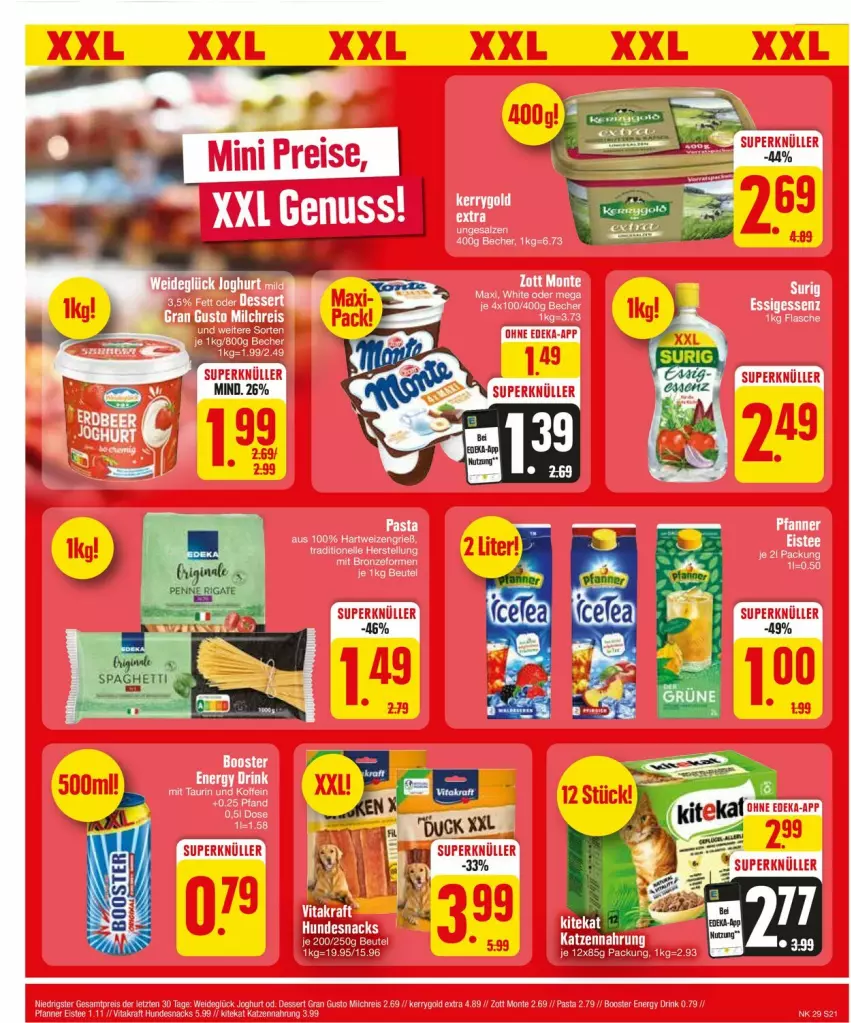 Aktueller Prospekt Edeka - Prospekte - von 15.07 bis 20.07.2024 - strona 21 - produkty: Becher, drink, eis, eistee, energy drink, hartweizen, hundesnack, hundesnacks, katzennahrung, kitekat, kraft, pasta, pfanne, Pfanner, snack, snacks, tee, vita, vitakraft