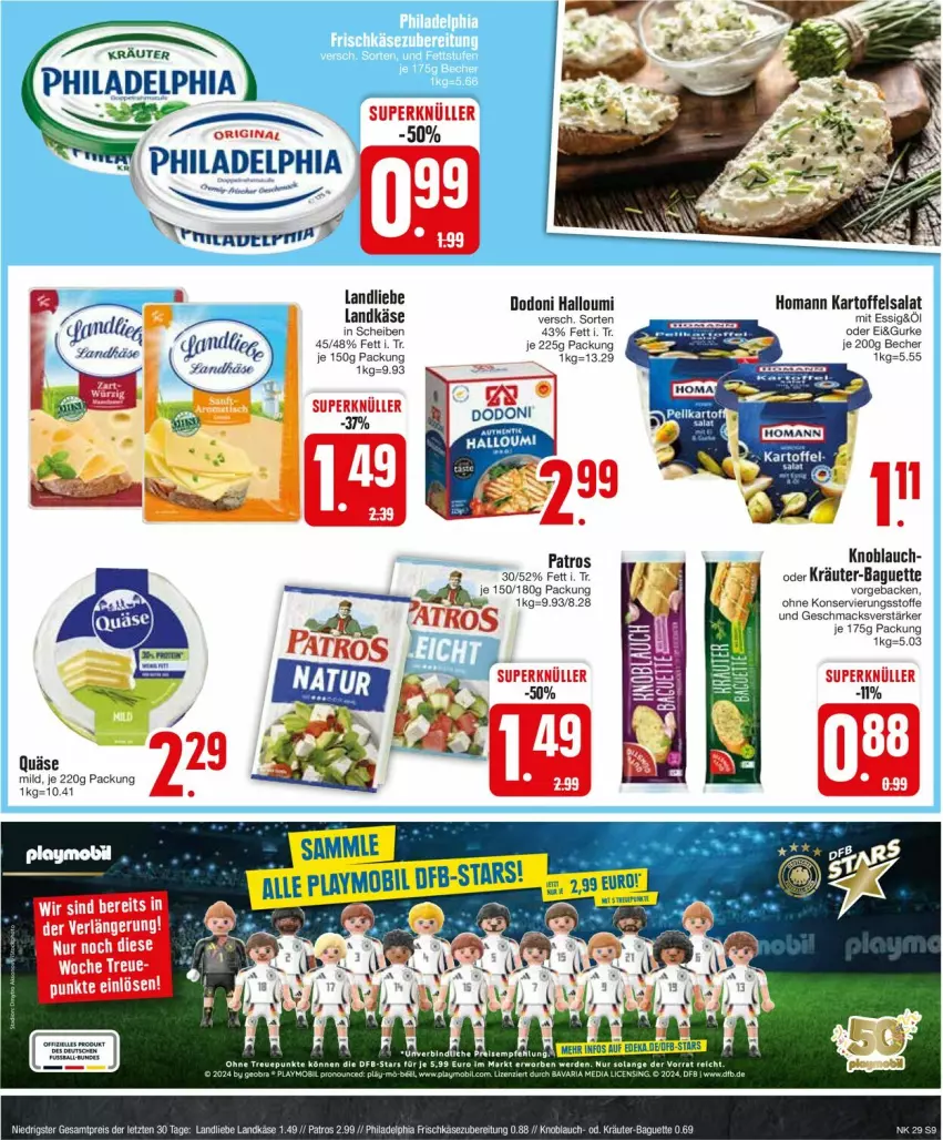 Aktueller Prospekt Edeka - Prospekte - von 15.07 bis 20.07.2024 - strona 9 - produkty: baguette, Becher, eis, essig, geback, gurke, Halloumi, homann, kartoffel, kartoffelsalat, Käse, knoblauch, kräuter, landkäse, landliebe, mac, ndk, oder kräuter, patros, philadelphia, quäse, reis, salat, Ti, ZTE