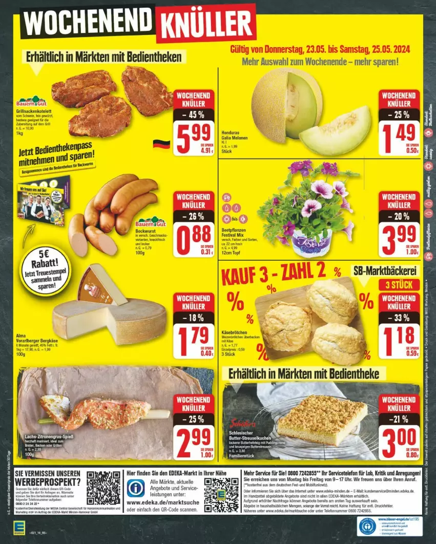 Aktueller Prospekt Edeka - Prospekte - von 20.05 bis 25.05.2024 - strona 16 - produkty: angebot, angebote, brötchen, deka, drucker, eis, elle, galia melonen, Käse, kuchen, melone, melonen, pflanze, pflanzen, Streuselkuchen, tee, telefon, Ti, uhr