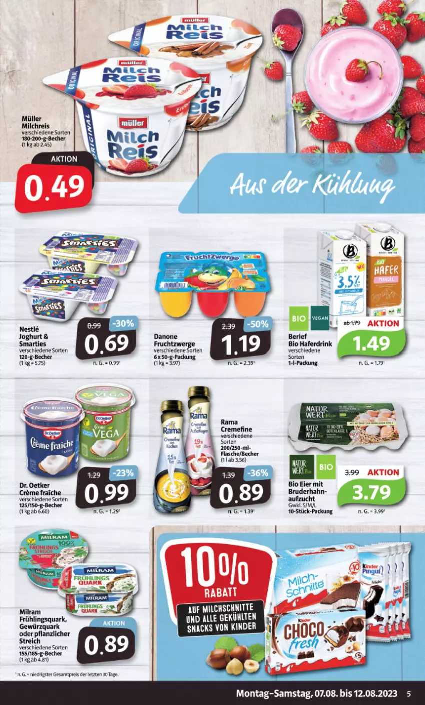 Aktueller Prospekt Markant - Prospekte - von 07.08 bis 12.08.2023 - strona 5 - produkty: Becher, bio, creme, danone, danone fruchtzwerge, Dr. Oetker, drink, eier, eis, flasche, frucht, fruchtzwerge, hafer, Haferdrink, milch, milchreis, Müller, rama, rama cremefine, reis, sim, Ti, ZTE