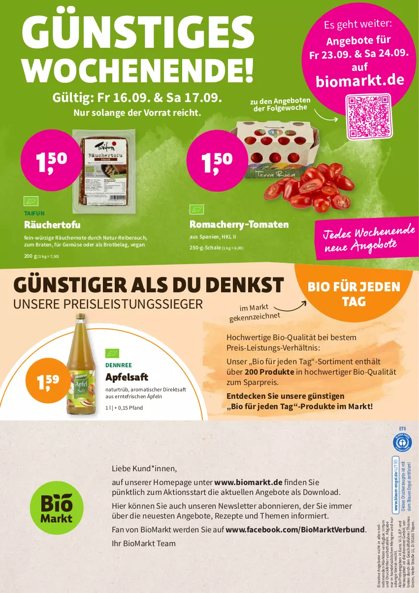 Aktueller Prospekt Denns Biomarkt - Prospekte - von 14.09 bis 27.09.2022 - strona 8 - produkty: angebot, angebote, apfel, apfelsaft, auer, bio, braten, brot, decke, dennree, direktsaft, drucker, eis, elle, Engel, erde, kerze, LG, mac, natur, Omep, Rauch, reis, rezept, rezepte, saft, Schal, Schale, Ti, tisch, Tofu, tomate, tomaten