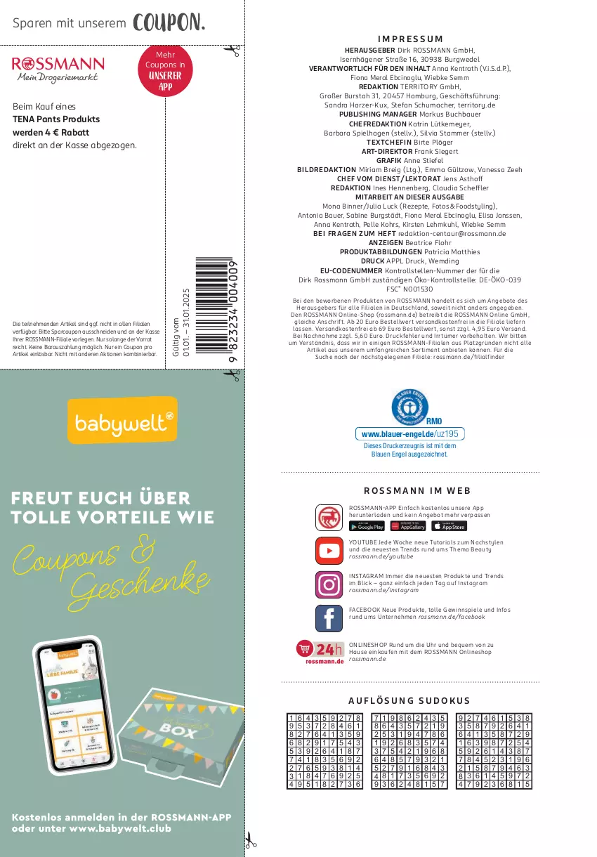 Aktueller Prospekt Rossmann - Prospekte - von 06.01 bis 31.01.2025 - strona 96 - produkty: angebot, angebote, auer, Bau, Bauer, Brei, buch, cin, coupon, coupons, drucker, elle, Engel, erde, kerze, mac, ndk, Pants, rezept, rezepte, Ria, Spiele, Ti, uhr, versandkostenfrei, wedel, Yo