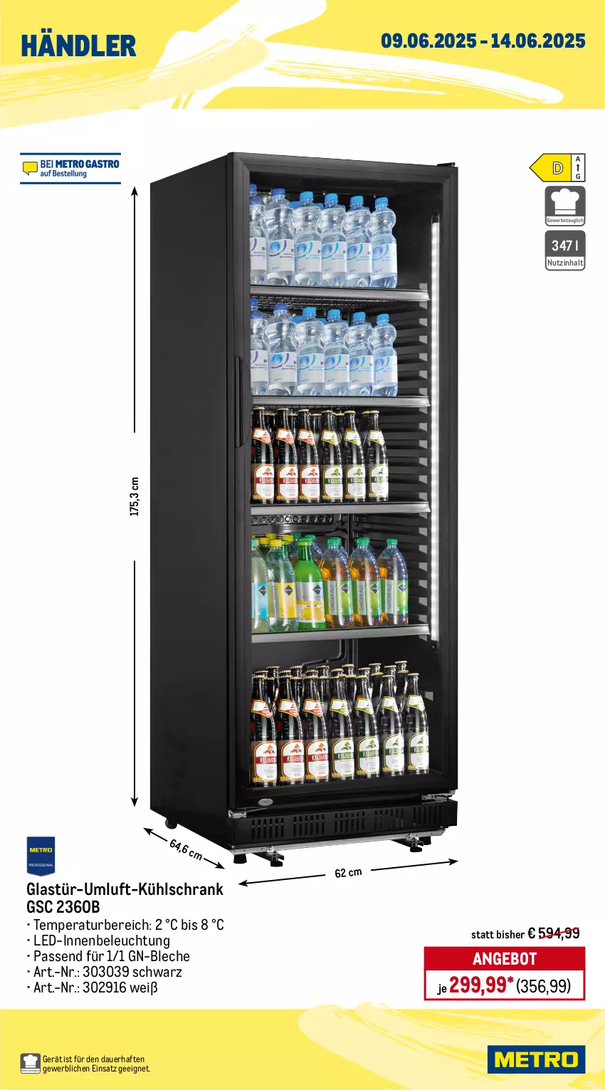 Aktueller Prospekt Metro - Wochen-Angebote Händler - von 09.06 bis 14.06.2025 - strona 3 - produkty: Alwa, amaro, angebot, auer, beleuchtung, bohne, dallmayr, flasche, frizzante, frucht, früchte, früchten, gerolsteine, gerolsteiner, getränk, getränke, Glastür, kühlschrank, La Gioiosa, mineralwasser, Palette, perla, rama, ramazzott, ramazzotti, Schrank, steiner, Ti, wasser, zott