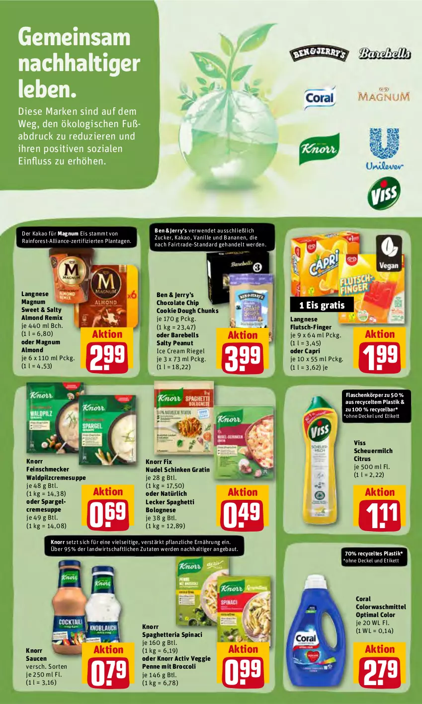 Aktueller Prospekt Rewe - REWE Ihr Kaufpark - von 13.06 bis 18.06.2022 - strona 14 - produkty: asti, banane, bananen, Bau, bolognese, broccoli, Cap, citrus, cola, colorwaschmittel, cookie, cookie dough, Coral, creme, cremesuppe, decke, Deckel, eis, erde, feinschmecker, flasche, Heu, kakao, knorr, knorr fix, langnese, magnum, milch, nudel, penne, rebell, Ria, riegel, rwe, sauce, saucen, scheuermilch, schinken, spaghetti, spaghetti bolognese, spargel, suppe, Ti, vanille, veggie, waschmittel, zucker