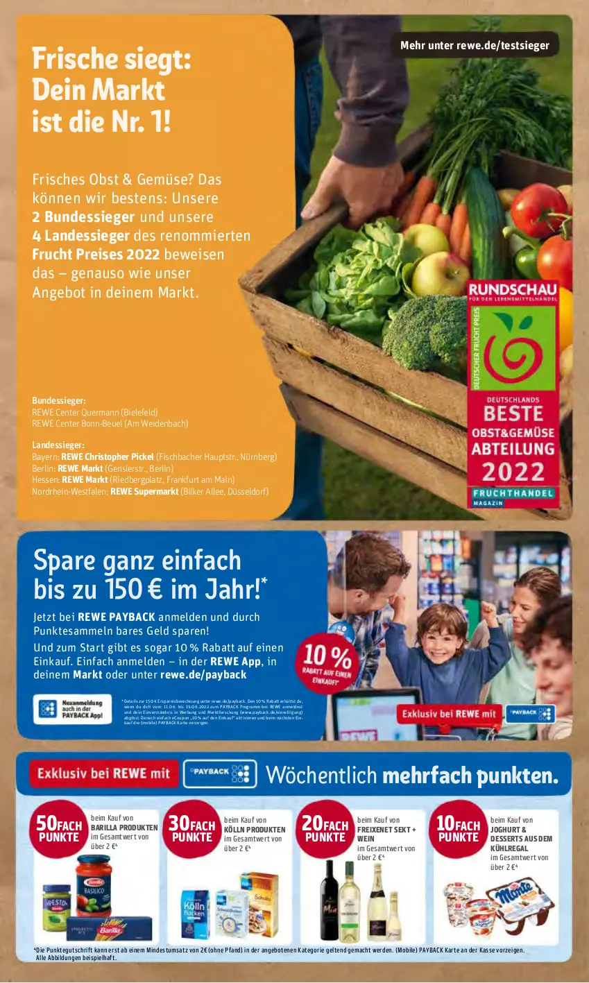 Aktueller Prospekt Rewe - REWE Ihr Kaufpark - von 13.06 bis 18.06.2022 - strona 16 - produkty: angebot, angebote, aus dem kühlregal, barilla, coupon, dessert, desserts, eis, ente, erde, fisch, freixenet, frucht, joghur, joghurt, kölln, kühlregal, mac, obst, payback, regal, reis, sekt, tesa, Ti, wein