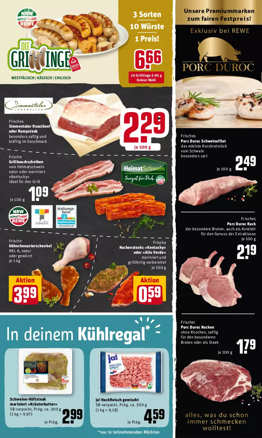 Aktueller Prospekt Rewe - REWE Ihr Kaufpark - von 13.06 bis 18.06.2022 - strona 5 - produkty: Bau, bauchscheiben, beef, braten, butter, eis, erde, filet, fleisch, Frische Hähnchen, gewürz, grill, Grillbauch, hackfleisch, hackfleisch gemischt, henkel, hüftsteak, kotelett, kräuter, kräuterbutter, kühlregal, mac, Nackensteak, nackensteaks, natur, nuss, oder rumpsteak, regal, reis, roastbeef, rum, rumpsteak, saft, schenkel, schwein, schweine, schweinefilet, sim, steak, steaks, Ti, tuc, wein, weine