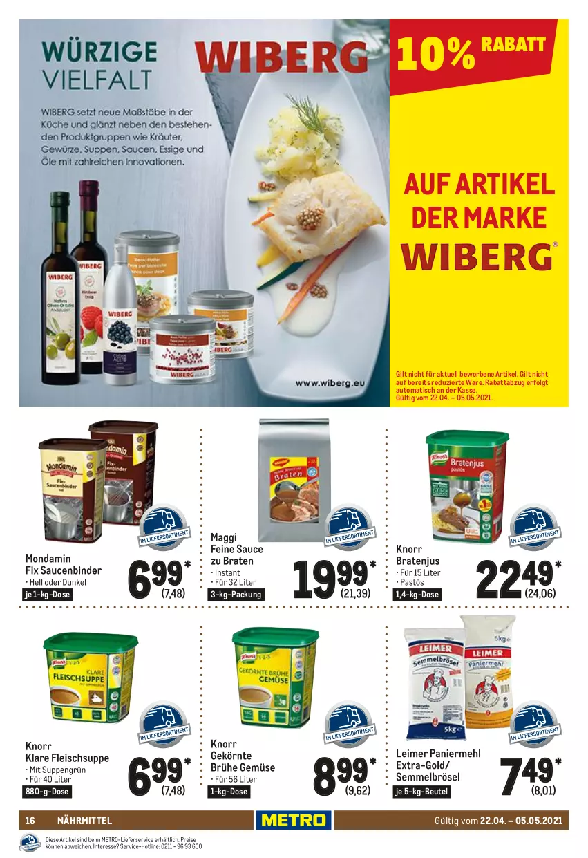 Aktueller Prospekt Metro - GastroJournal - von 22.04 bis 05.05.2021 - strona 16 - produkty: auto, beutel, braten, Brühe, eimer, eis, fleisch, knorr, leimer, LG, lieferservice, maggi, mehl, Metro, mondamin, Paniermehl, reis, sauce, saucen, Semmel, Semmelbrösel, suppe, suppen, Ti, tisch