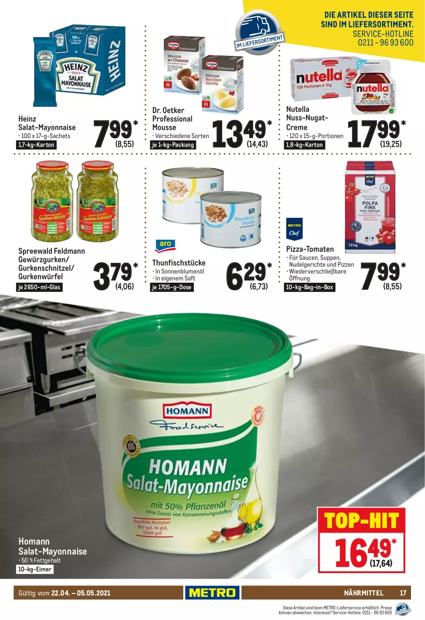 Aktueller Prospekt Metro - GastroJournal - von 22.04 bis 05.05.2021 - strona 17 - produkty: bag-in-box, blume, blumen, blumenöl, creme, Dr. Oetker, eimer, eis, fisch, gewürz, Gewürzgurke, gewürzgurken, gurke, gurken, heinz, homann, LG, lieferservice, mayonnaise, Metro, mousse, nudel, Nudelgericht, nuss, nutella, pizza, reis, sac, saft, salat, sauce, saucen, schnitzel, sonnenblume, sonnenblumen, sonnenblumenöl, suppe, suppen, thunfisch, Ti, tomate, tomaten, würfel, Yo