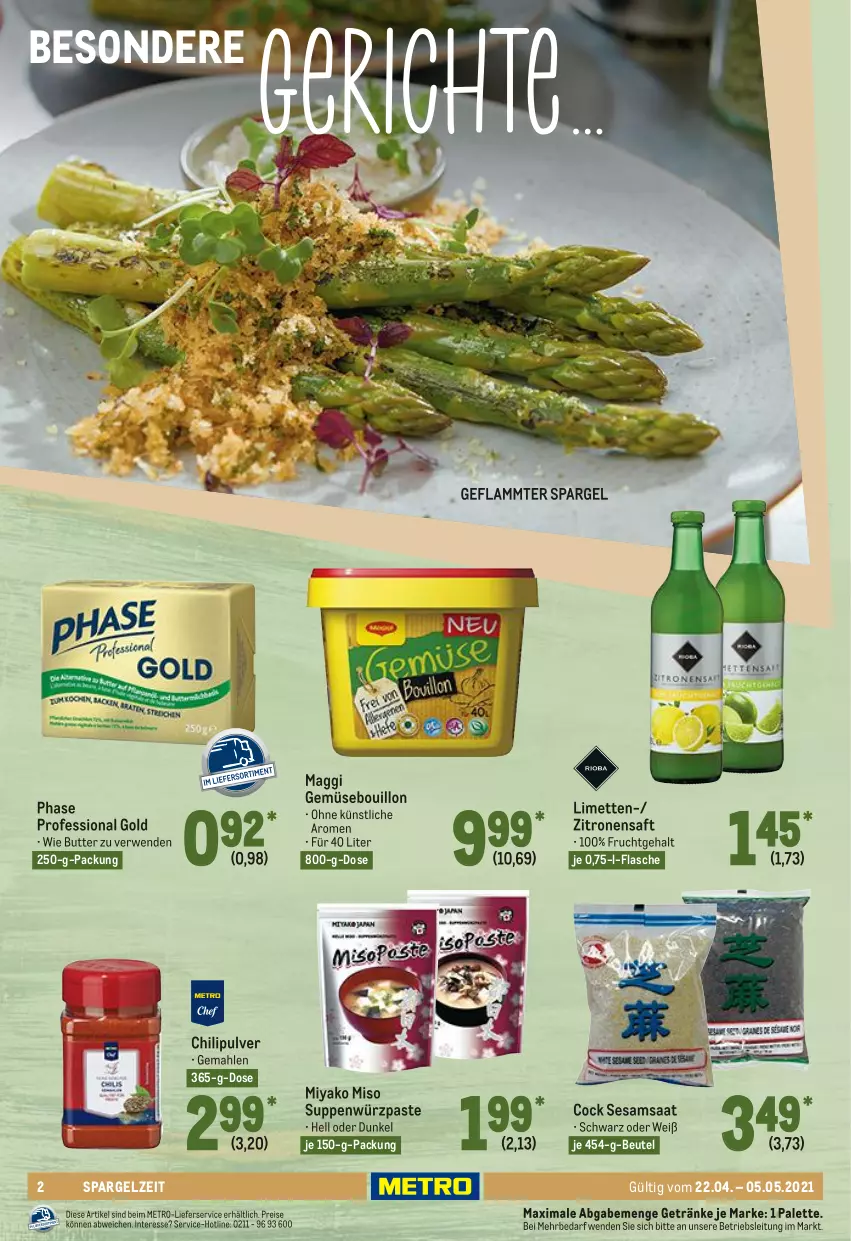 Aktueller Prospekt Metro - GastroJournal - von 22.04 bis 05.05.2021 - strona 2 - produkty: beutel, butter, chili, eis, flasche, frucht, getränk, getränke, lamm, lieferservice, limette, limetten, maggi, Metro, Mett, metten, Palette, reis, rwe, saft, sesam, spargel, suppe, suppen, Ti, zitrone, zitronen, zitronensaft