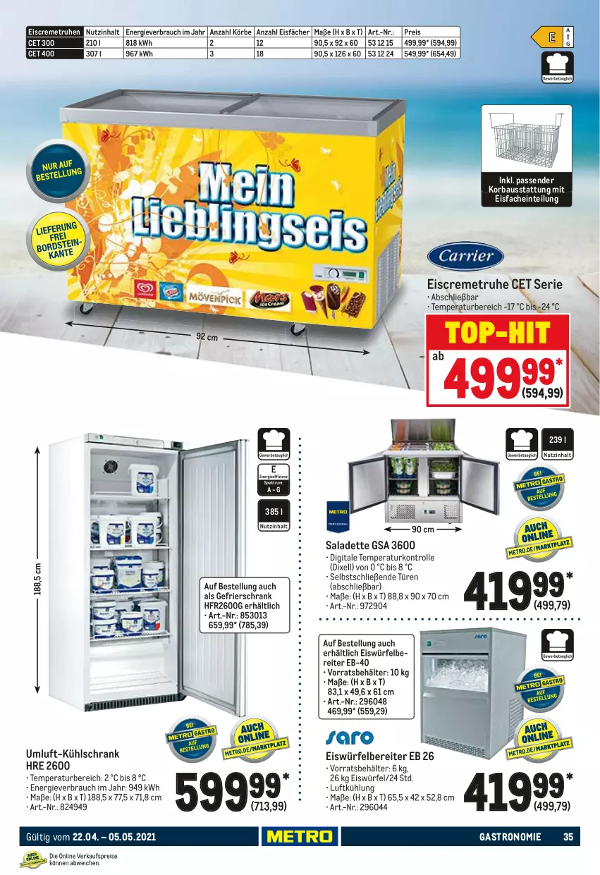 Aktueller Prospekt Metro - GastroJournal - von 22.04 bis 05.05.2021 - strona 35 - produkty: Bau, Behälter, creme, eis, eiscreme, eiswürfel, eiswürfelbereiter, gefrierschrank, korb, kühlschrank, Rauch, reis, Schrank, Ti, würfel