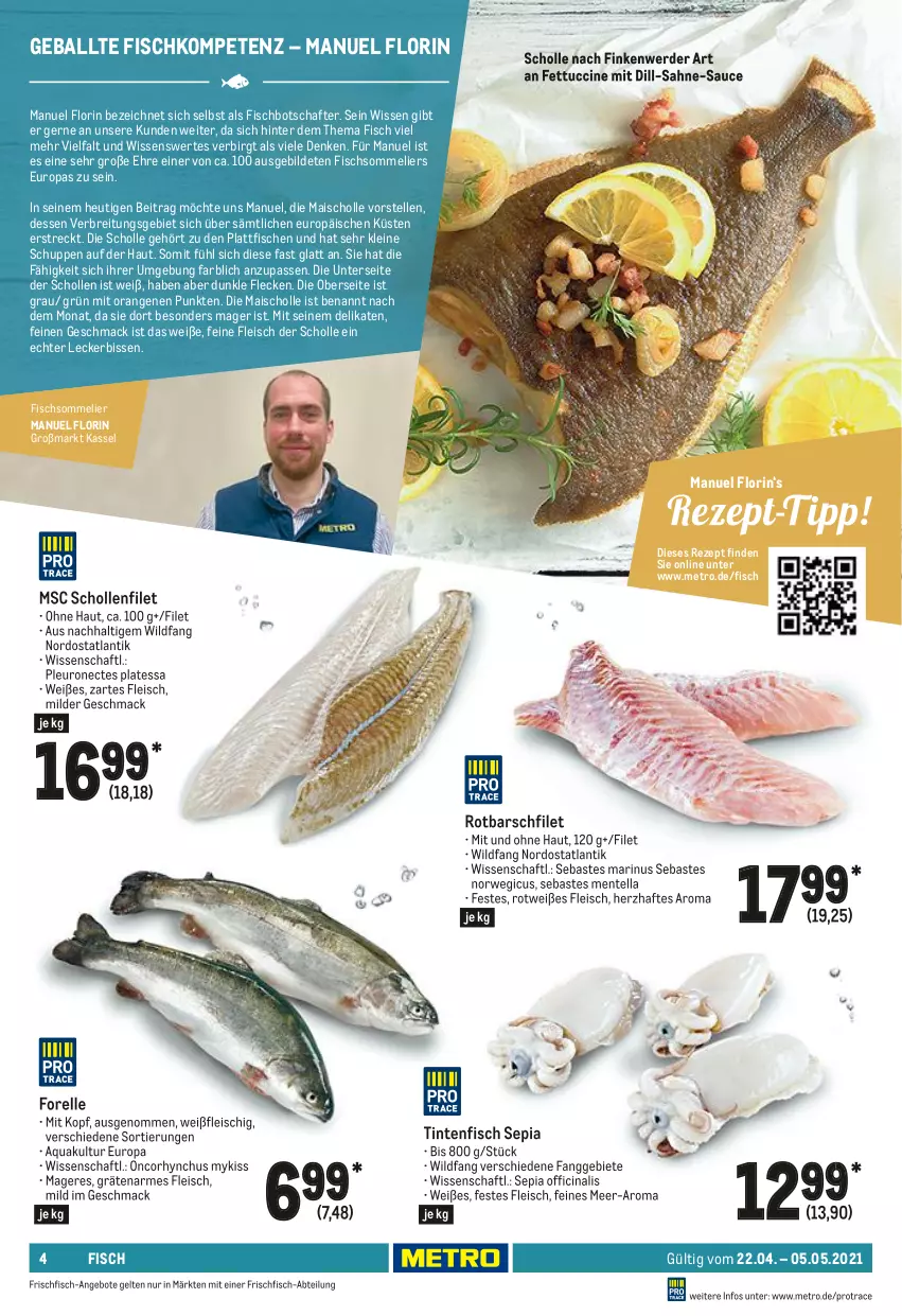 Aktueller Prospekt Metro - GastroJournal - von 22.04 bis 05.05.2021 - strona 4 - produkty: Abtei, angebot, angebote, aqua, ball, Brei, cin, eis, elle, ente, erde, filet, fisch, fische, fleisch, forelle, frischfisch, Heu, leine, mac, mais, Maischolle, Metro, orange, orangen, rel, rezept, Rotbarsch, rotbarschfilet, rwe, sahne, sauce, scholl, Ti, tuc, Wild