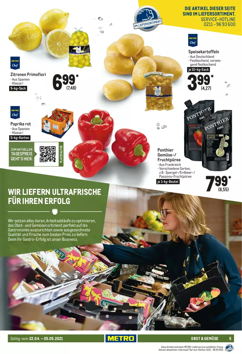 Aktueller Prospekt Metro - GastroJournal - von 22.04 bis 05.05.2021 - strona 5 - produkty: beutel, eis, elle, frucht, kartoffel, kartoffeln, LG, lieferservice, Metro, obst, paprika, paprika rot, püree, reis, sac, spargel, speisekartoffeln, Ti, und gemüse, zitrone, zitronen