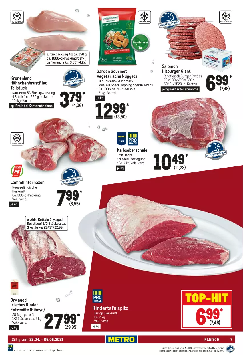 Aktueller Prospekt Metro - GastroJournal - von 22.04 bis 05.05.2021 - strona 7 - produkty: axe, beef, beutel, brustfilet, burger, decke, Deckel, eis, entrecôte, filet, fleisch, garden gourmet, hähnchenbrust, hähnchenbrustfilet, Haxe, krone, lamm, lieferservice, mac, Metro, natur, nuggets, reis, rind, rinder, rindfleisch, roastbeef, salomon, Schal, Schale, snack, tafelspitz, Ti, Vegeta, wrap, wraps