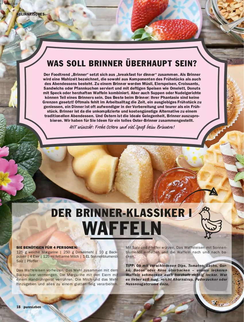 Aktueller Prospekt Hit - Prospekte - von 01.03 bis 30.04.2022 - strona 18 - produkty: bacon, bier, Biere, blume, blumen, blumenöl, creme, Croissant, croissants, dinkelmehl, dip, Donut, donuts, eier, eis, elle, ente, erde, gurke, Käse, kuchen, lachs, latte, LG, margarine, mehl, milch, müsli, Nougatcreme, nudel, Nudelgericht, nuss, Pfannkuchen, pfeffer, salz, sandwich, sirup, sonnenblume, sonnenblumen, sonnenblumenöl, Speck, suppe, suppen, Ti, tomate, tomaten, Waffeleisen, waffeln, zucker