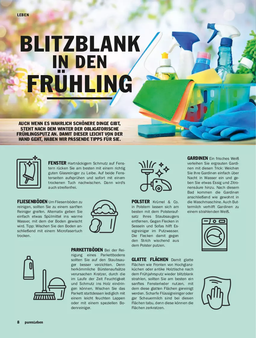 Aktueller Prospekt Hit - Prospekte - von 01.03 bis 30.04.2022 - strona 8 - produkty: Bad, bürste, bürsten, butter, buttermilch, elle, erde, essig, fenster, Gardinen, Glasreiniger, Heu, hochglanz, Holz, küche, Küchen, latte, milch, reifen, reiniger, ring, sac, scheuermilch, sessel, Sofa, Spezi, spülmittel, staubsauger, Ti, tisch, tuc, waschmaschine, wasser, zitrone, zitronen