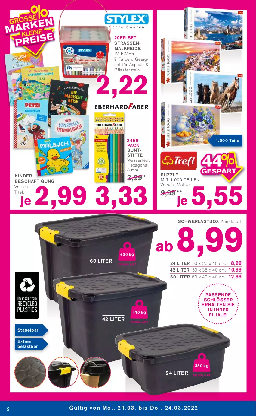 Aktueller Prospekt Kodi - Prospekte - von 19.03 bis 24.03.2022 - strona 2 - produkty: buntstifte, Cien, eimer, Kinder, pflaster, Puzzle, stifte, Ti, wasser