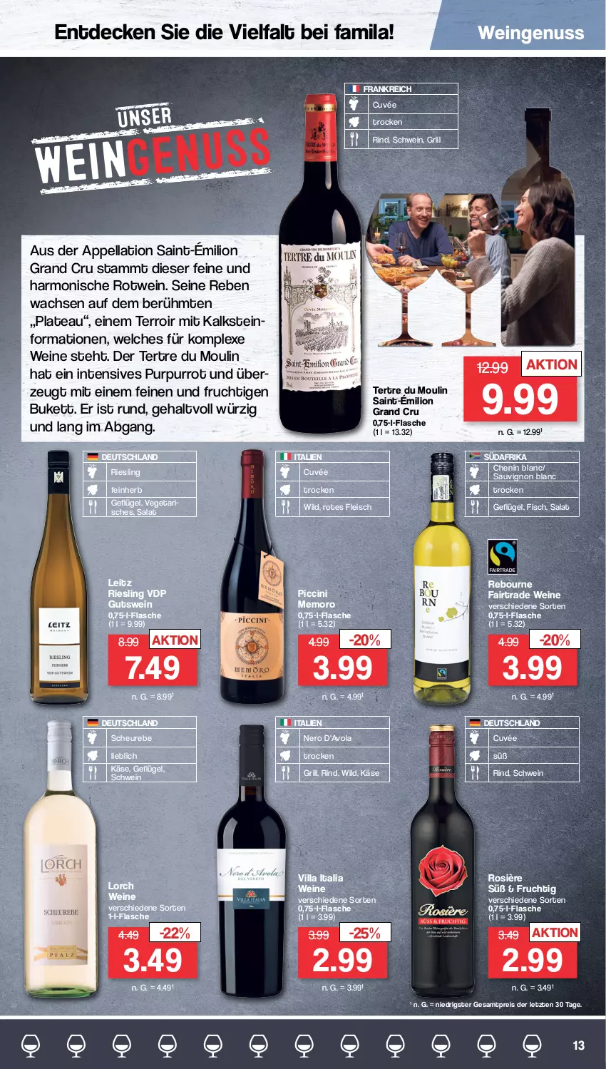 Aktueller Prospekt Famila - Prospekte - von 24.10 bis 29.10.2022 - strona 13 - produkty: cin, cuvée, decke, eis, fisch, flasche, fleisch, frucht, Geflügel, grill, Heu, Käse, leitz, lion, nero, nuss, reis, riesling, rind, rotwein, salat, sauvignon, sauvignon blanc, schwein, Ti, Vegeta, wein, weine, Wild, ZTE