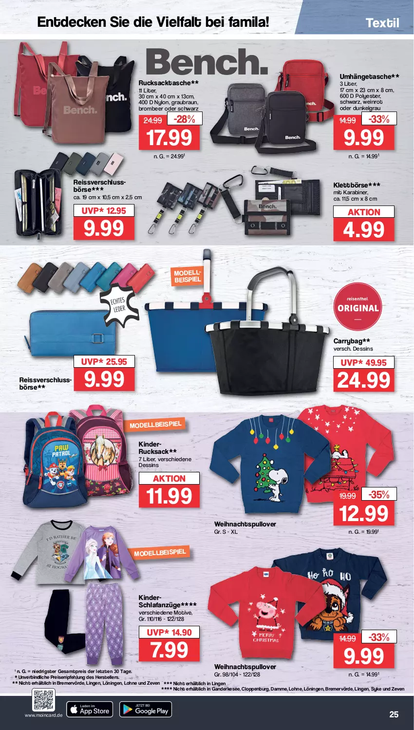 Aktueller Prospekt Famila - Prospekte - von 24.10 bis 29.10.2022 - strona 25 - produkty: braun, Carrybag, decke, eis, elle, Kinder, Kinderrucksack, LG, Mode, Pullover, reis, reiss, rucksack, sac, Schlafanzüge, Tasche, teller, Ti, umhängetasche, wein, ZTE