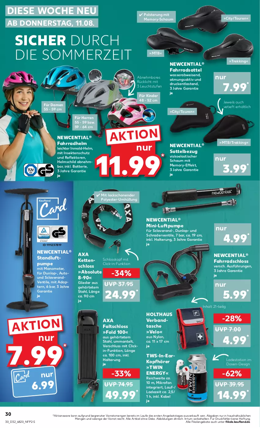 Aktueller Prospekt Kaufland - von 11.08 bis 17.08.2022 - strona 30 - produkty: adapter, angebot, angebote, asti, auto, batterie, dunlop, eis, Fahrrad, fahrradhelm, Fahrradschloss, Faltschloss, insektenschutz, Kette, Kinder, kopfhörer, lack, lavera, Mantel, rücklicht, sattel, sekt, Tasche, Ti, tisch, wasser, ZTE