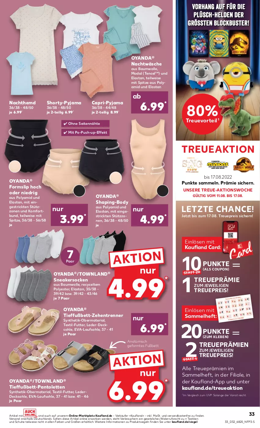 Aktueller Prospekt Kaufland - von 11.08 bis 17.08.2022 - strona 33 - produkty: Bau, baumwolle, bett, body, Cap, coupon, decksohle, eis, erde, hemd, Nachthemd, ndk, pantolette, pantoletten, Plüsch, Push-up, Pyjama, Rauch, reis, Ria, rwe, schuhe, shorty, shorty-pyjama, slip, sneaker, sneakersocken, socken, Ti, versandkostenfrei, weck, wolle, zehentrenner, ZTE