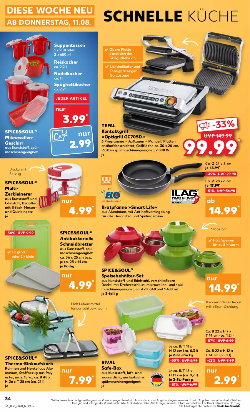 Aktueller Prospekt Kaufland - von 11.08 bis 17.08.2022 - strona 34 - produkty: angebot, angebote, Behälter, bratpfanne, decke, Deckel, edelstahl, einkaufskorb, eis, elle, geschirr, grill, grillfläche, henkel, herdarten, Kocher, kontaktgrill, korb, küche, latte, lebensmittel, leine, LG, messer, mikrowelle, nudel, pfanne, reis, Signal, spaghetti, Speisebehälter, spülmaschinen, suppe, suppen, tasse, tefal, Ti, wasser, Zerkleinerer, ZTE