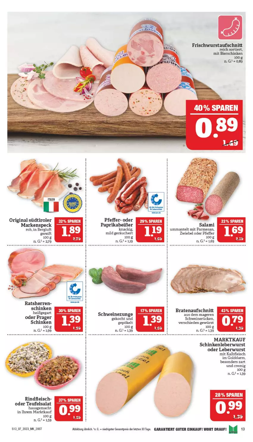 Aktueller Prospekt Marktkauf - Prospekt - von 12.02 bis 18.02.2023 - strona 13 - produkty: aufschnitt, bier, bierschinken, braten, bratenaufschnitt, eis, fleisch, gewürz, gin, Kalbfleisch, leberwurst, mac, Mantel, mit kalbfleisch, paprika, pfeffer, reis, rind, rindfleisch, salat, schinken, schwein, schweine, schweinerücken, Schweinezunge, Speck, südtiroler, Ti, wein, weine, wurst, ZTE, zwiebel