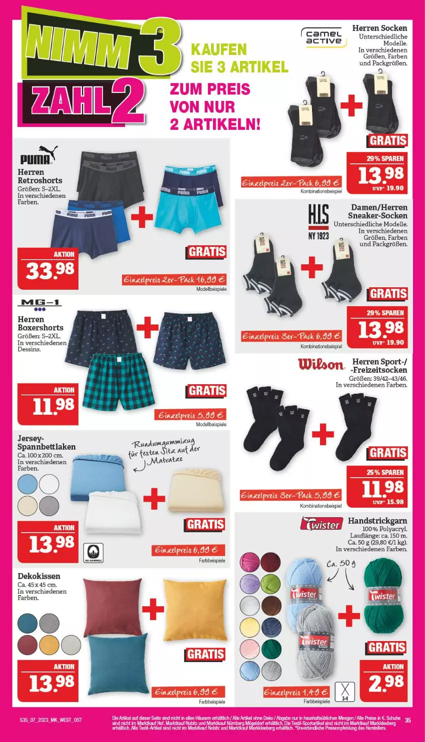 Aktueller Prospekt Marktkauf - Prospekt - von 12.02 bis 18.02.2023 - strona 35 - produkty: bett, dekokissen, dell, eis, elle, Freizeitsocken, kissen, LG, Mode, puma, retroshorts, shorts, sneaker, socken, spannbettlaken, Spiele, Sport, Strickgarn, Ti