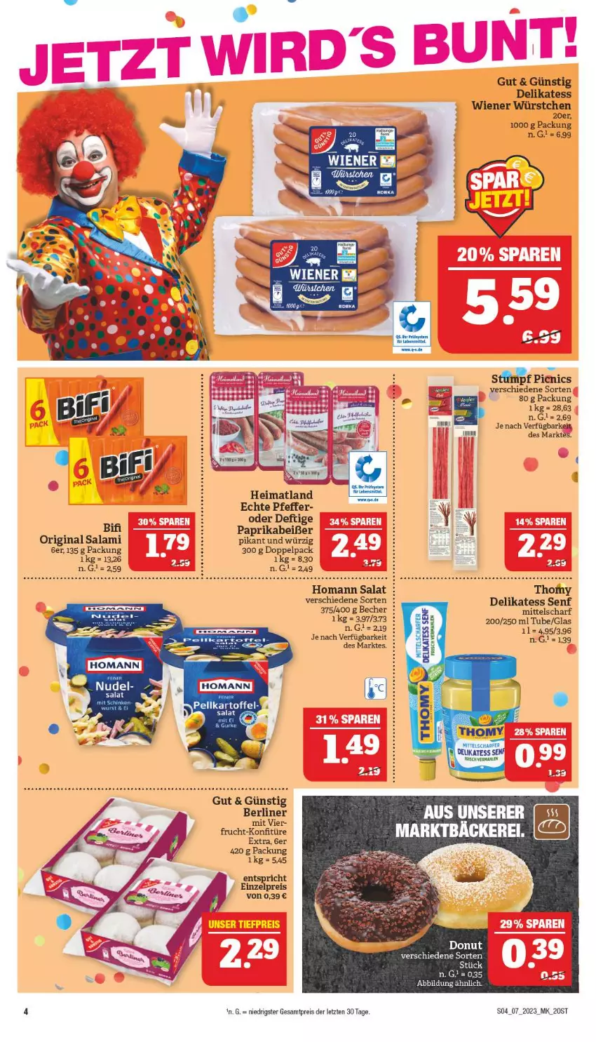 Aktueller Prospekt Marktkauf - Prospekt - von 12.02 bis 18.02.2023 - strona 4 - produkty: Becher, berliner, bifi, delikatess senf, Donut, eis, frucht, gin, homann, konfitüre, paprika, pfeffer, reis, salami, salat, senf, Ti, wiener, wiener würstchen, würstchen, ZTE