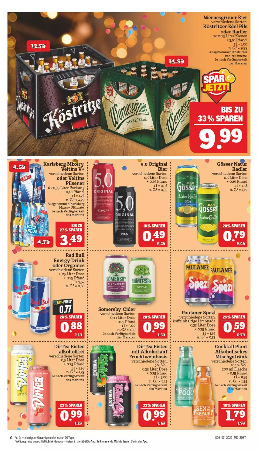 Aktueller Prospekt Marktkauf - Prospekt - von 12.02 bis 18.02.2023 - strona 6 - produkty: aktionspreis, alkohol, bier, cider, cocktail, deka, drink, eis, eistee, energy drink, flasche, frucht, getränk, gin, gösser, karlsberg, karlsberg mixery, köstritzer, limette, limo, limonade, Mett, Mixer, mixery, nuss, oder radler, Paula, paulaner, pils, pilsener, radler, red bull, reis, somersby, Spezi, tee, Ti, veltins, wein, ZTE